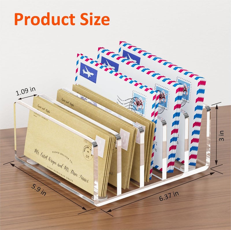FUCDTEFC Desk Mail Organizer, 5 Section Clear Acrylic File Holder Letter Organizer, Vertical Lightweight Modern Envelope Holder Desk Accessories & Workspace Organizers for Office, Home, School - Image 2